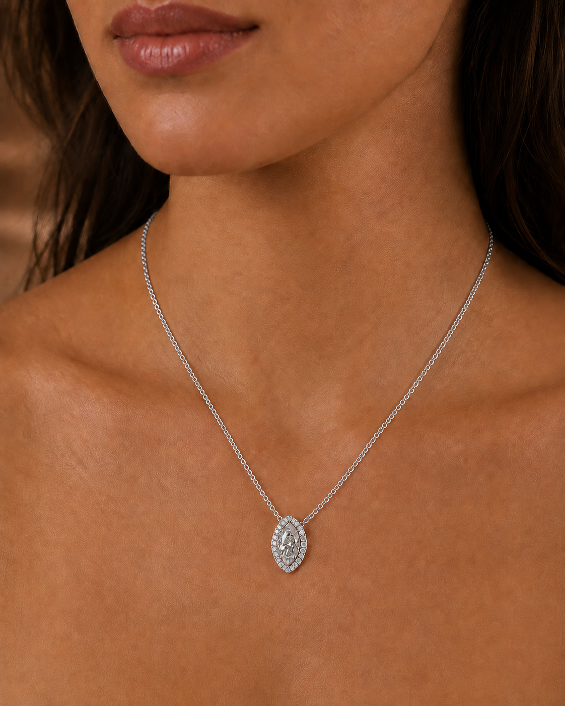 Marquise Diamond Halo Pendant