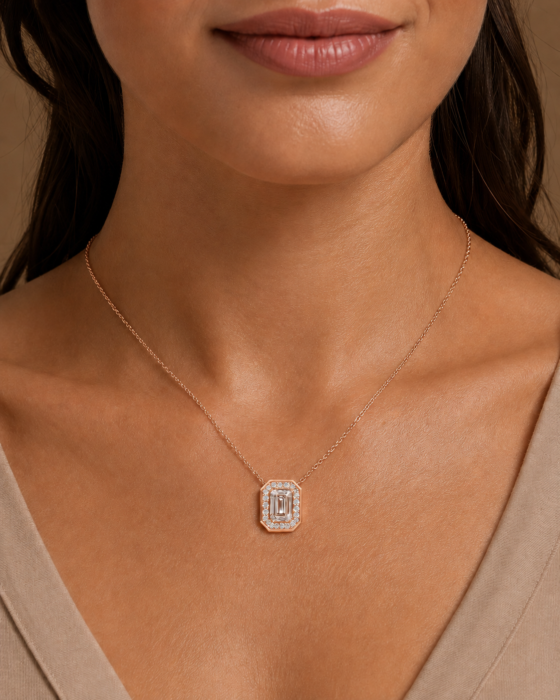 Emerald Diamond Halo Pendant