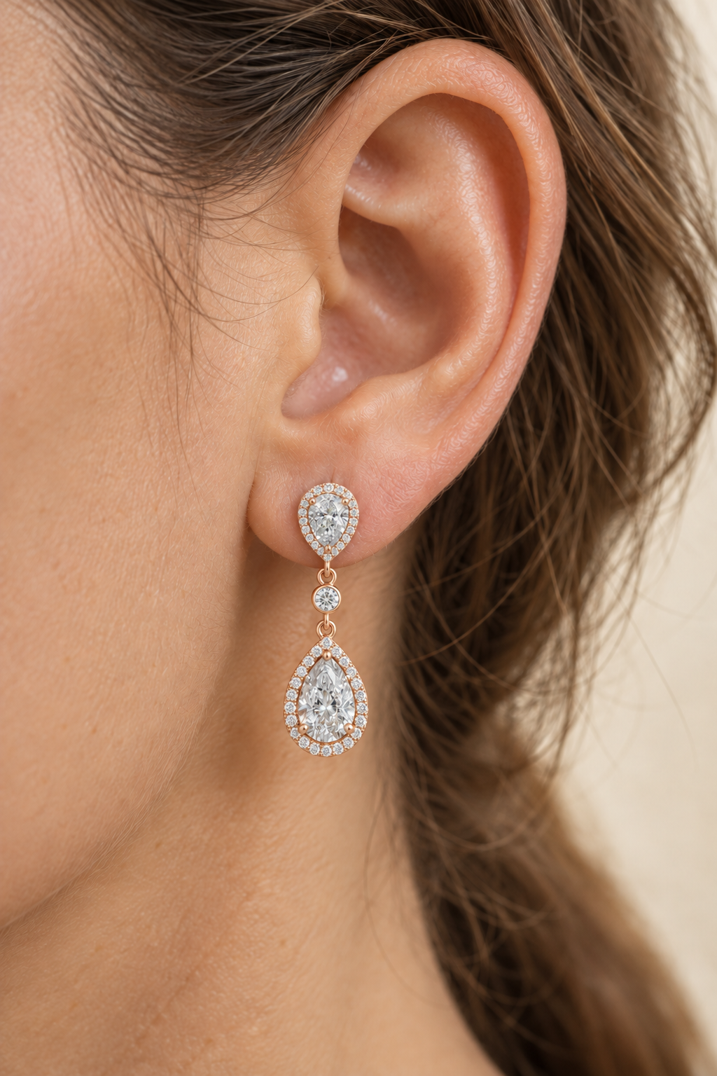 Pear-Cut Diamond Halo Drop Earrings