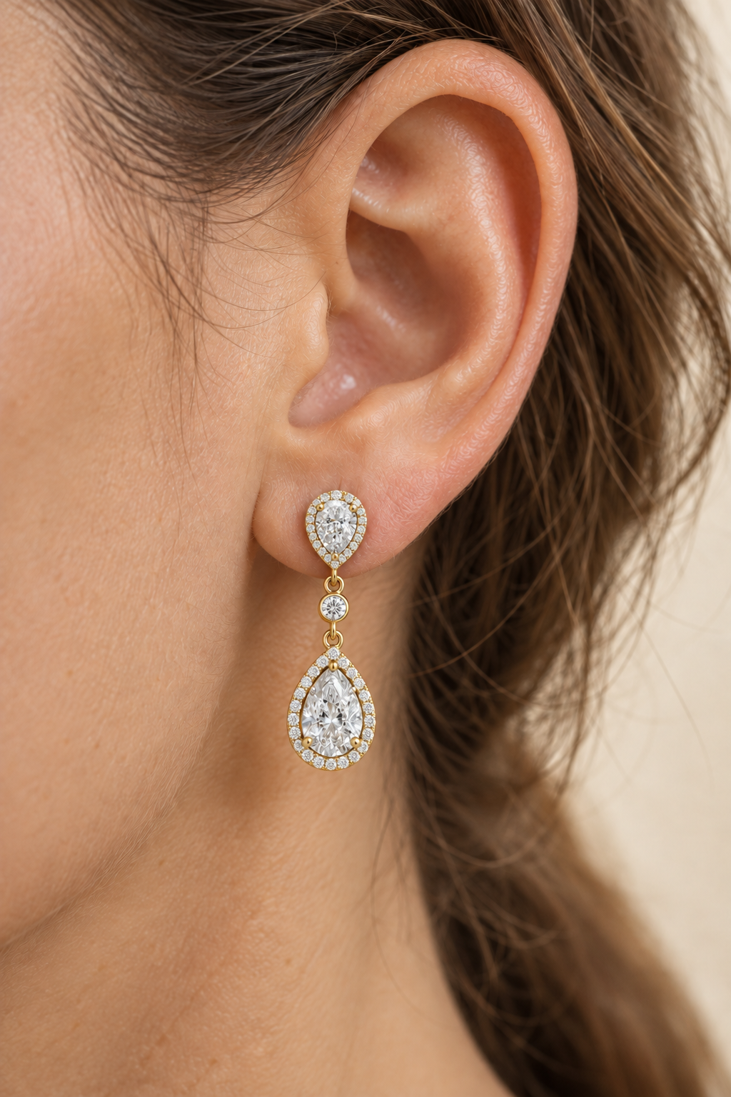 Pear-Cut Diamond Halo Drop Earrings