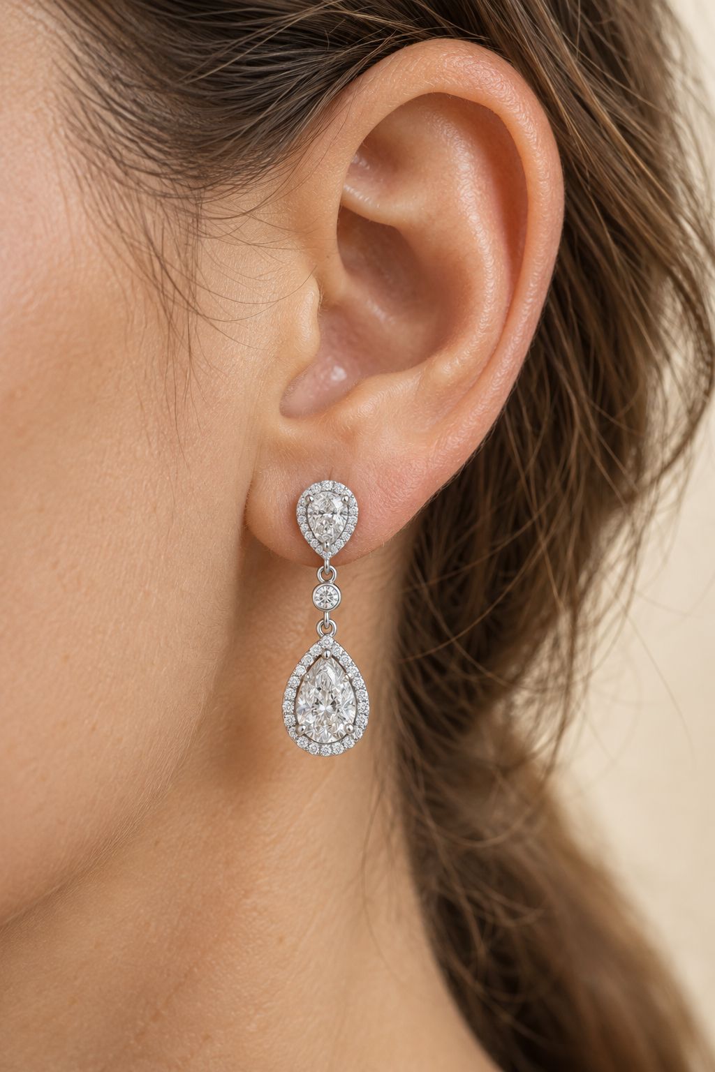 Pear-Cut Diamond Halo Drop Earrings