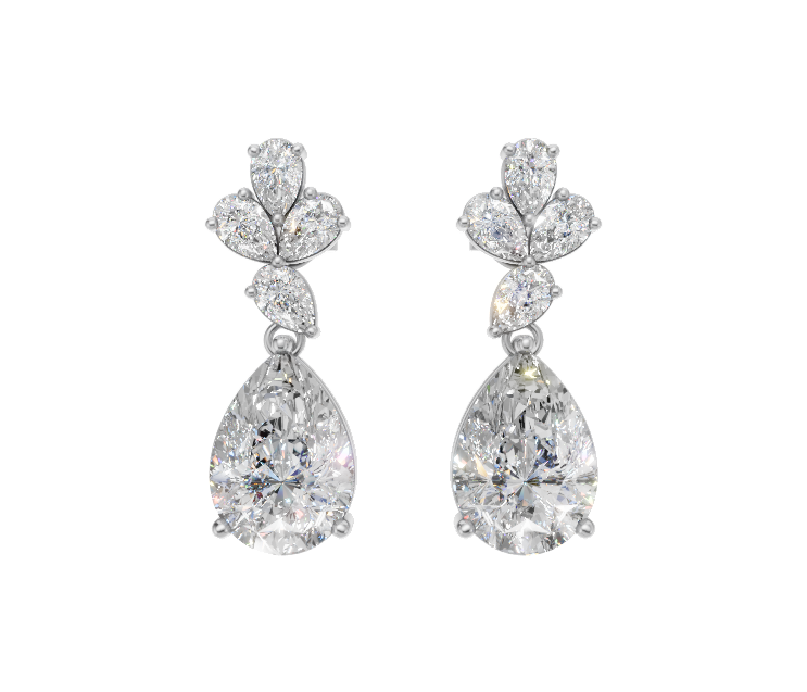 Floral Pear Drop Diamond Earrings