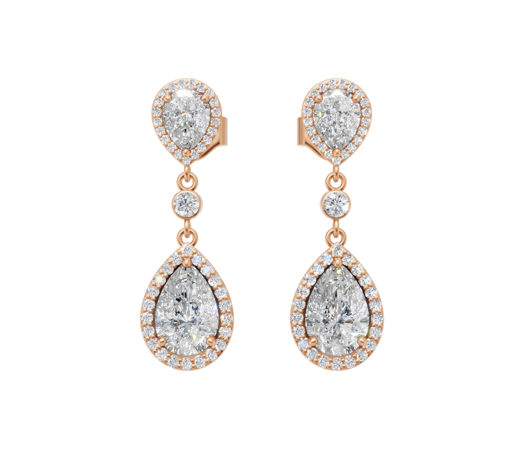 Pear-Cut Diamond Halo Drop Earrings