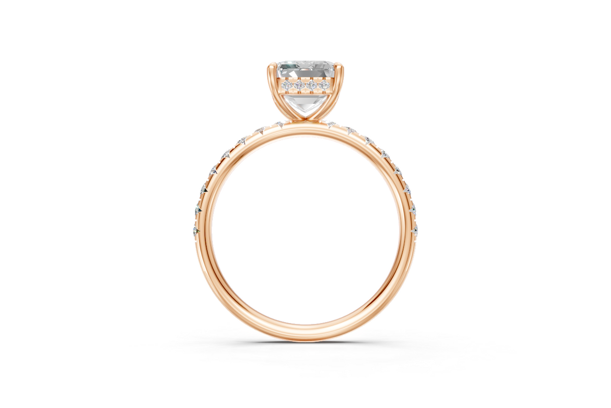 Emerald-Cut Solitaire Ring with Diamond Band