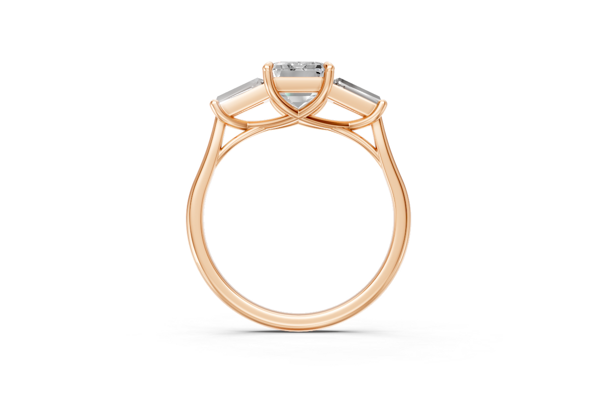 Emerald-Cut Diamond & Tapered Baguette Trilogy Ring