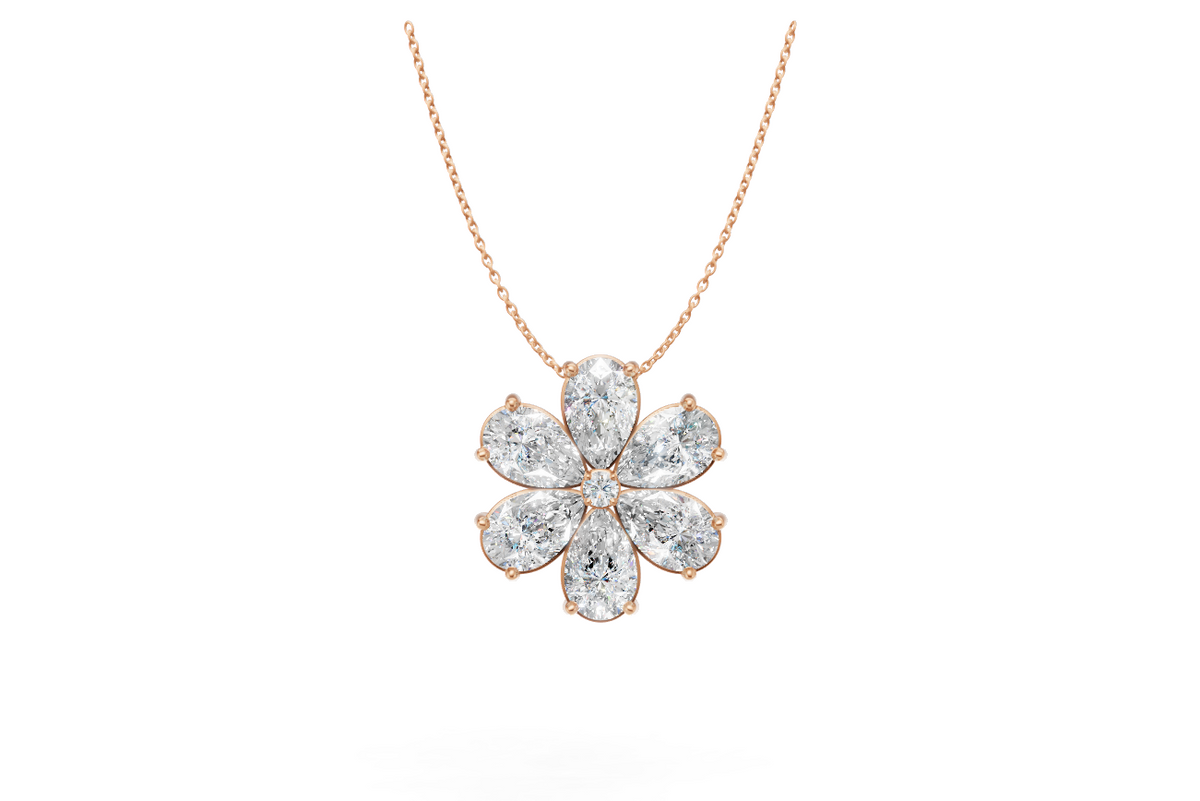 Pear Diamond Flower Necklace
