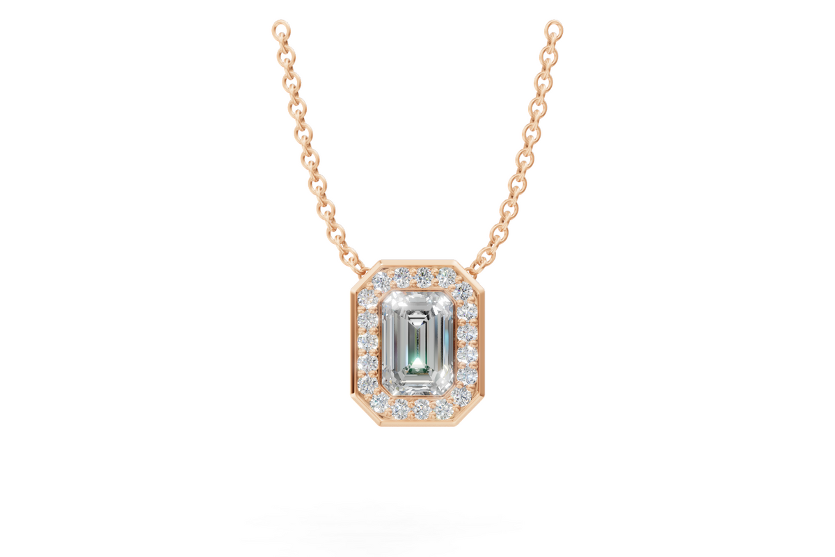 Emerald Diamond Halo Pendant