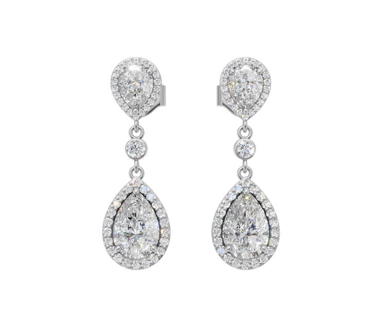 Pear-Cut Diamond Halo Drop Earrings