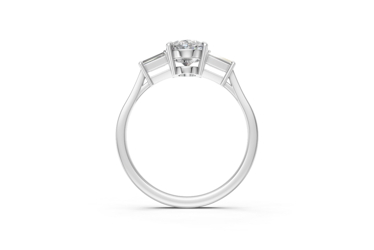 Oval-Cut & Tapered Baguette Diamond Trilogy Ring