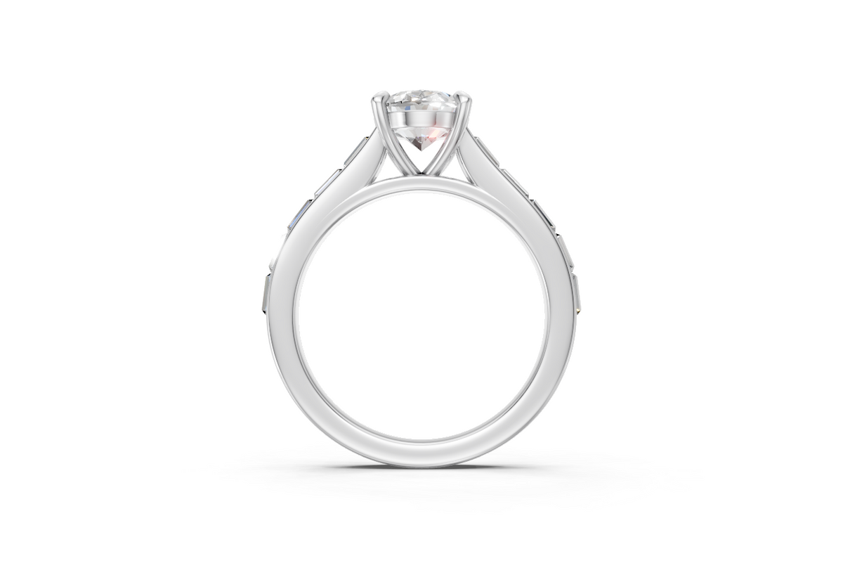 Oval Solitaire Ring with Baguette Diamond Band