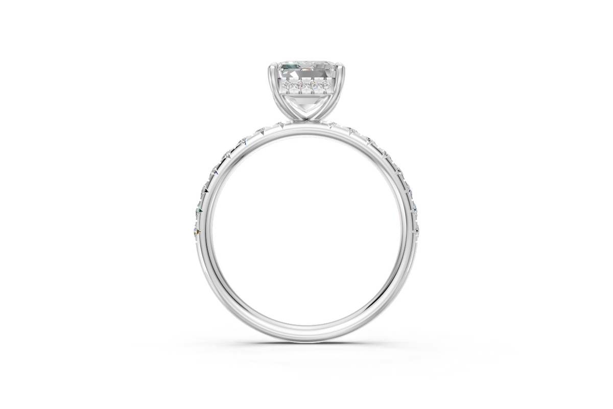 Emerald-Cut Solitaire Ring with Diamond Band