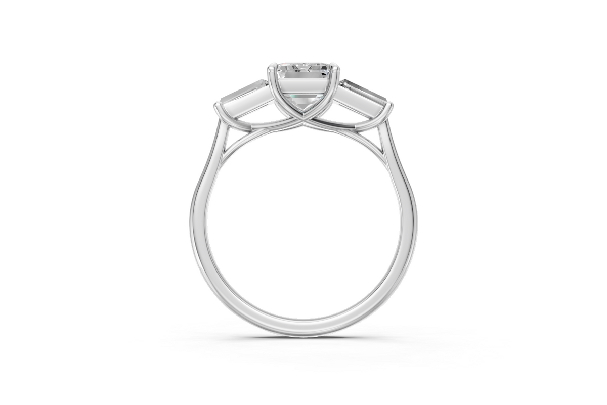 Emerald-Cut Diamond & Tapered Baguette Trilogy Ring