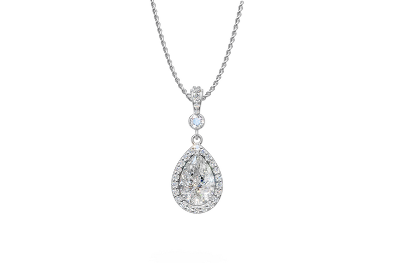 Pear Diamond Double Halo Drop Pendant