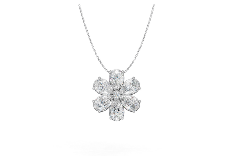 Pear Diamond Flower Necklace