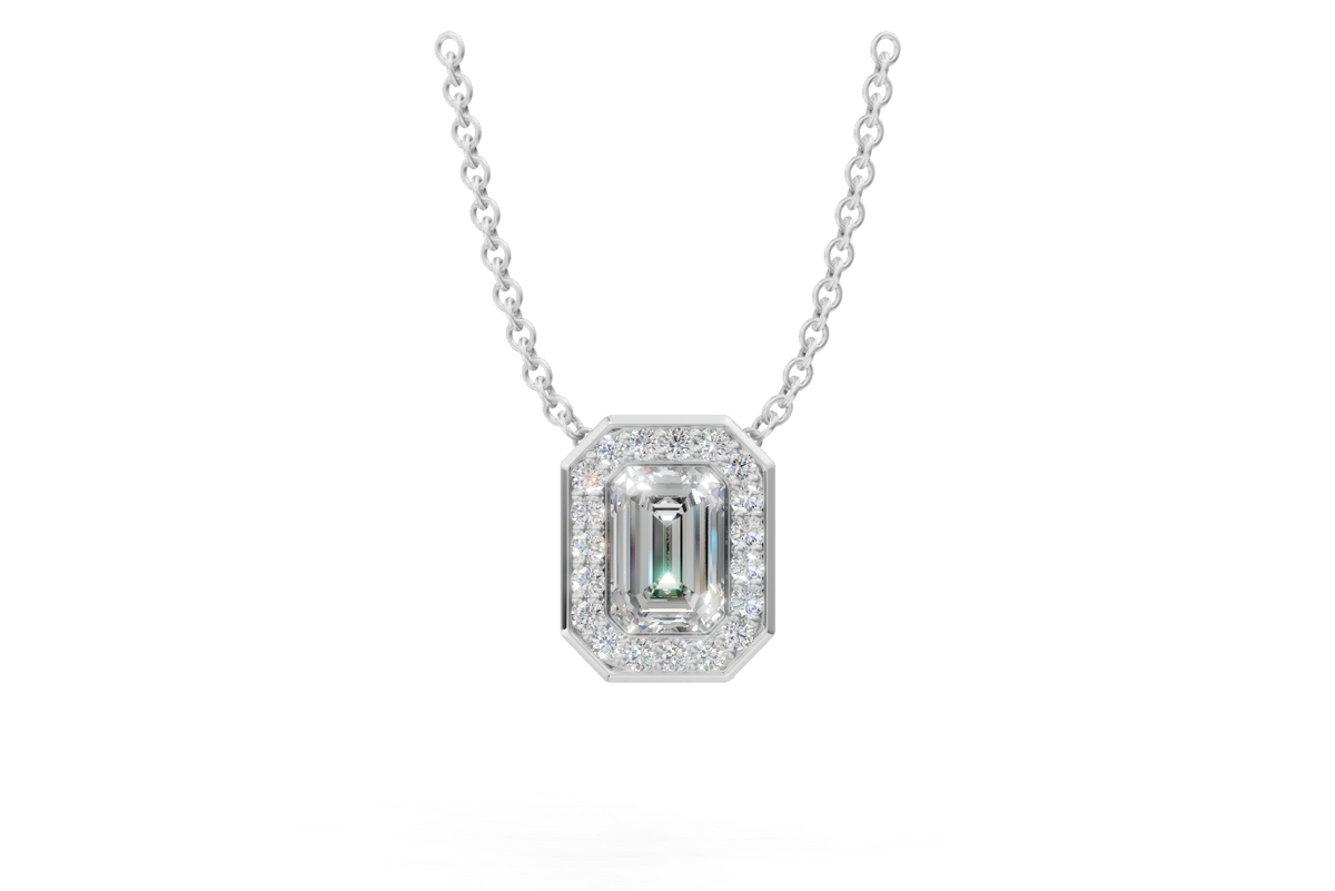 Emerald Diamond Halo Pendant