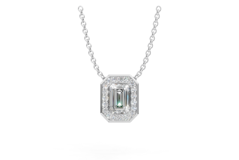 Emerald Diamond Halo Pendant