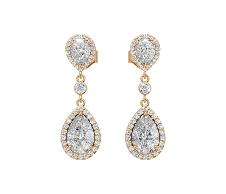 Pear-Cut Diamond Halo Drop Earrings