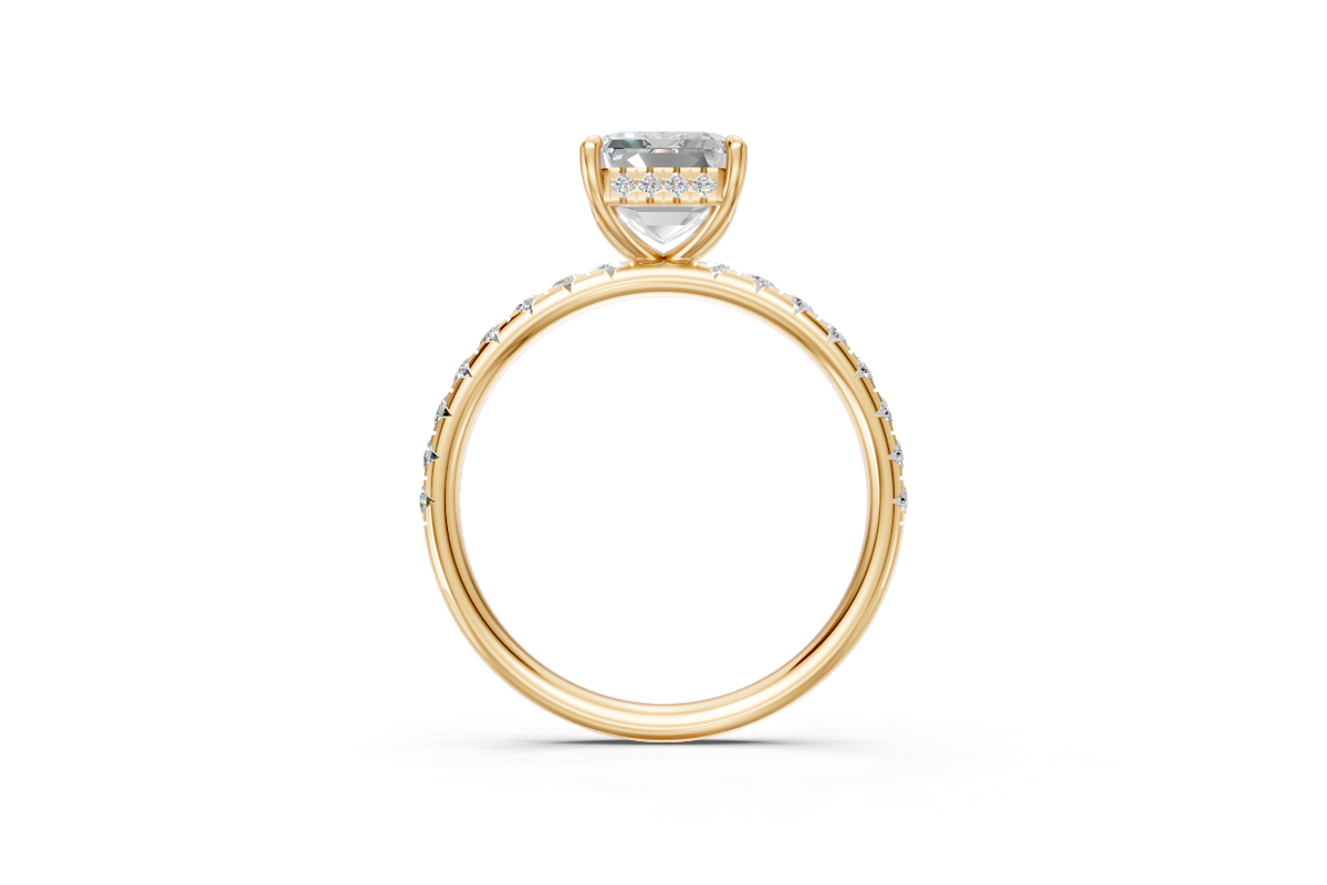 Emerald-Cut Solitaire Ring with Diamond Band