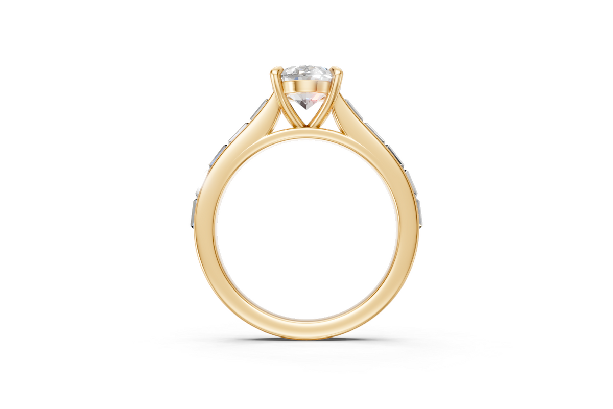 Oval Solitaire Ring with Baguette Diamond Band