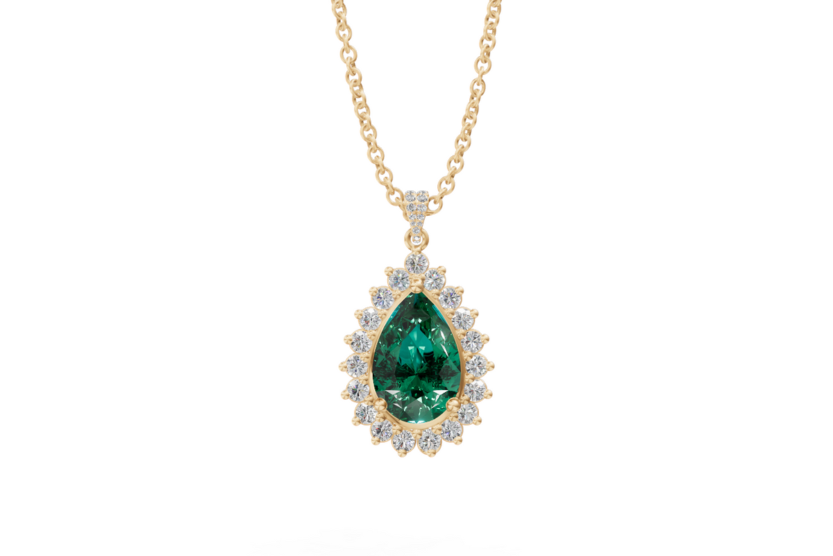 Pear-Cut Emerald Halo Pendant