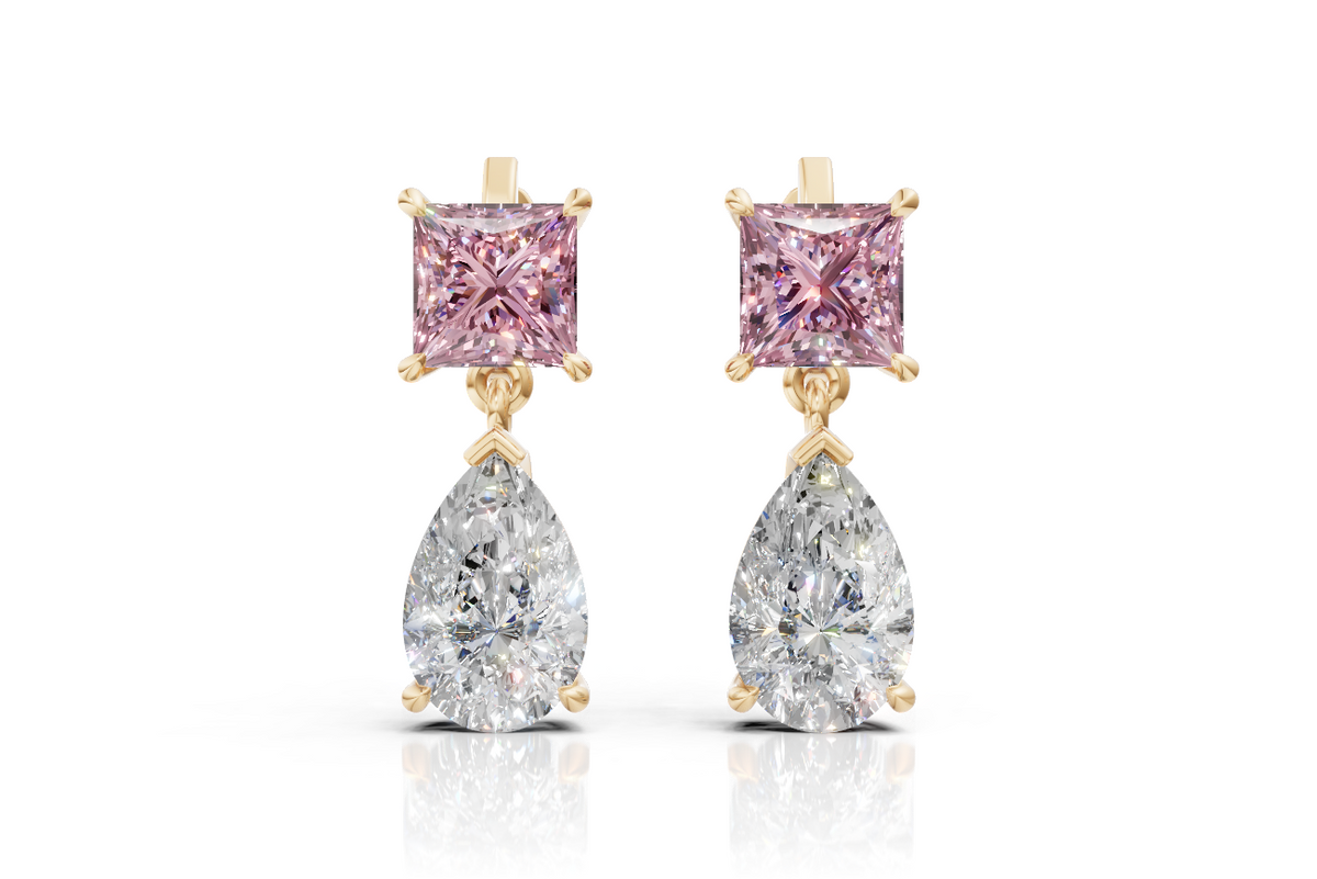 Pink Princess-Cut & Pear Diamond Drop Earrings