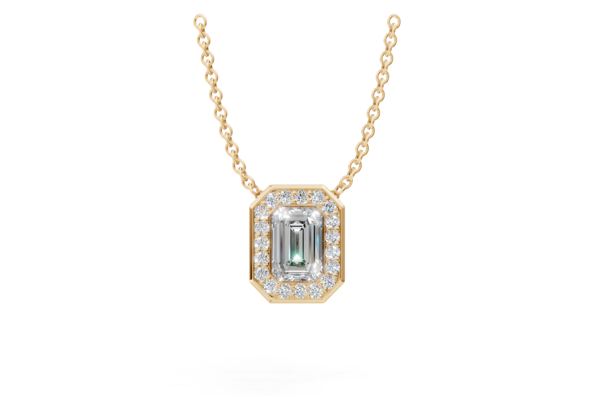 Emerald Diamond Halo Pendant
