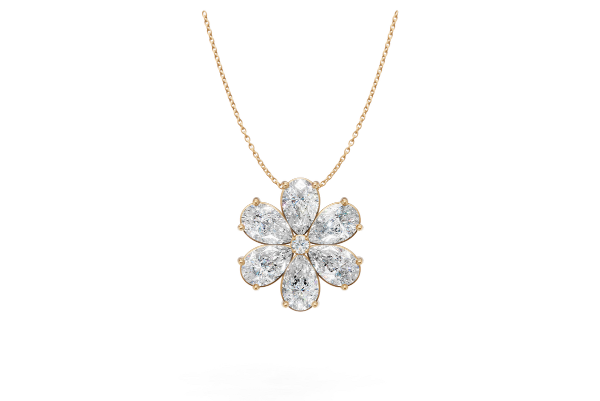 Pear Diamond Flower Necklace