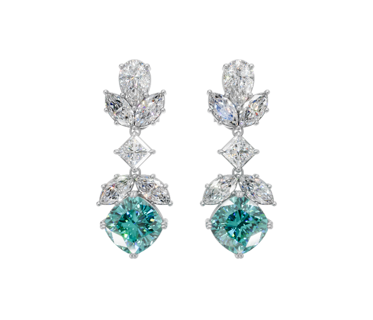 Paraíba Tourmaline & Mixed-Cut Diamond Cascade Earrings
