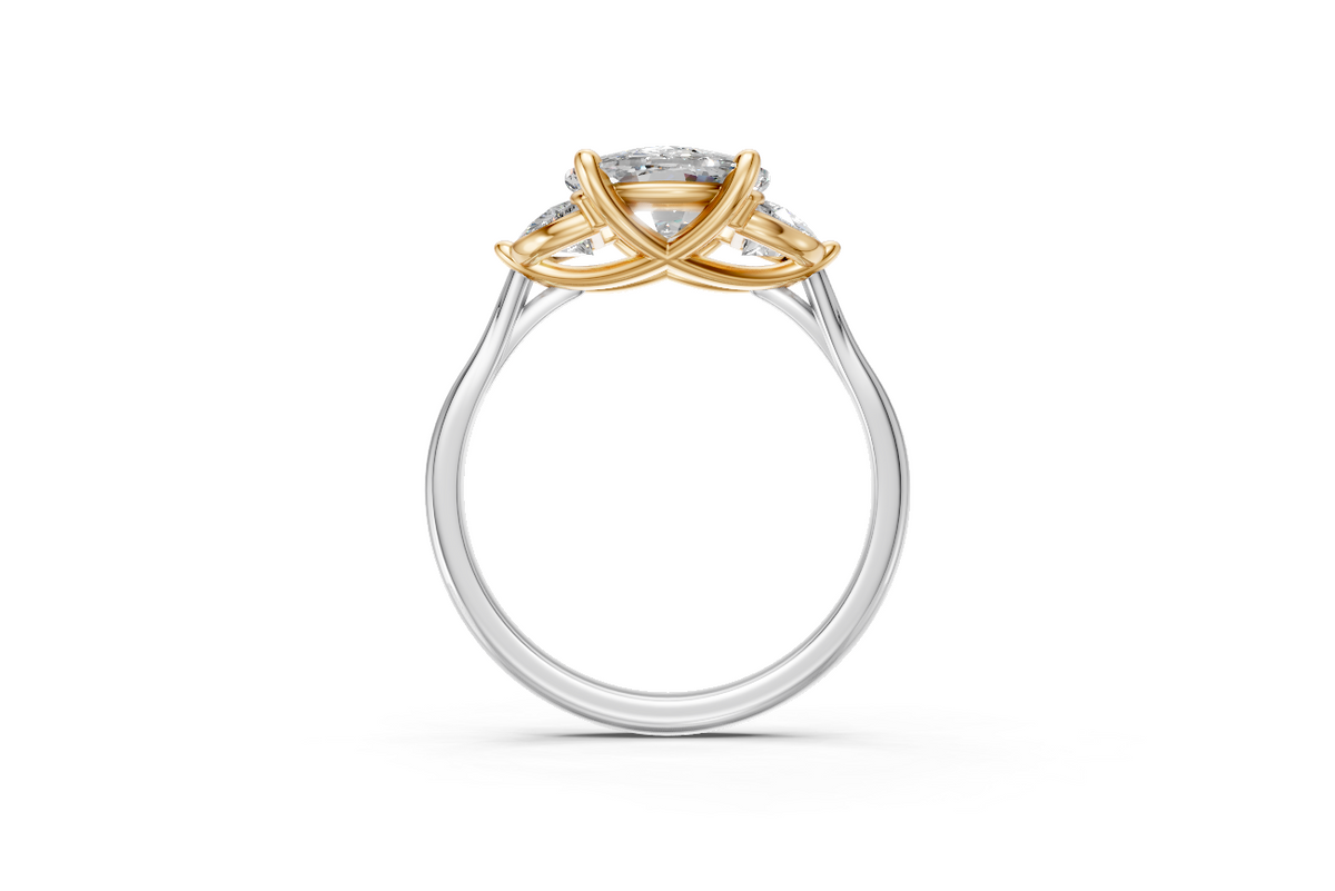 Two-Tone Elongated Cushion & Half Moon Trilogy Ring