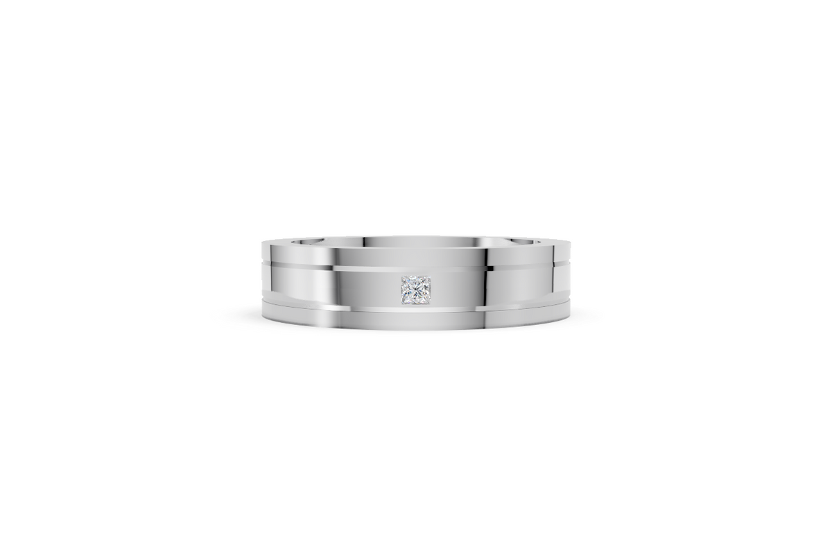 Men’s Princess-Cut Diamond Grooved Wedding Band