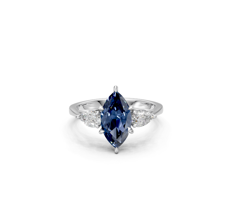 Marquise-Cut Sapphire & Pear Diamond Trilogy Ring
