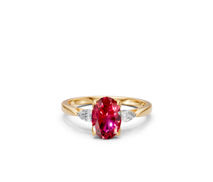 Oval-Cut Ruby & Pear Diamond Trilogy Ring