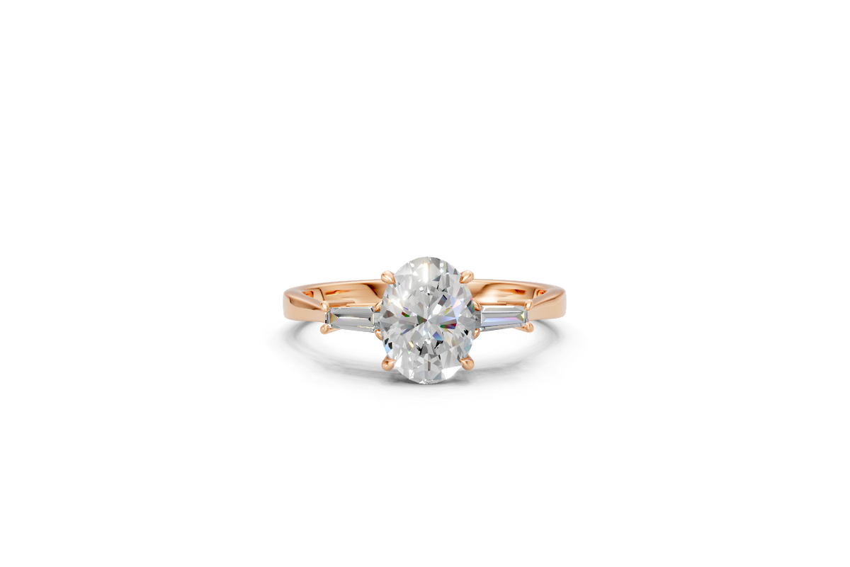 Oval-Cut & Tapered Baguette Diamond Trilogy Ring