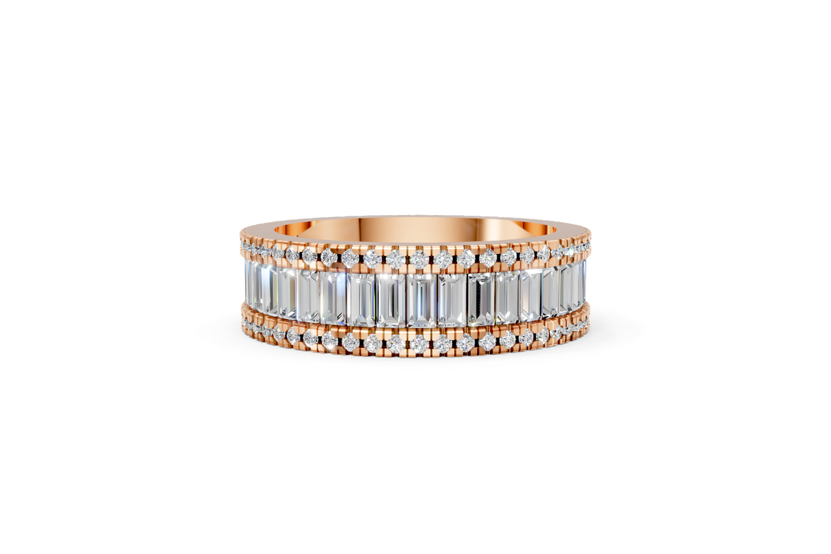 Baguette Channel-Set Wedding Band with Pavé Diamond Edges