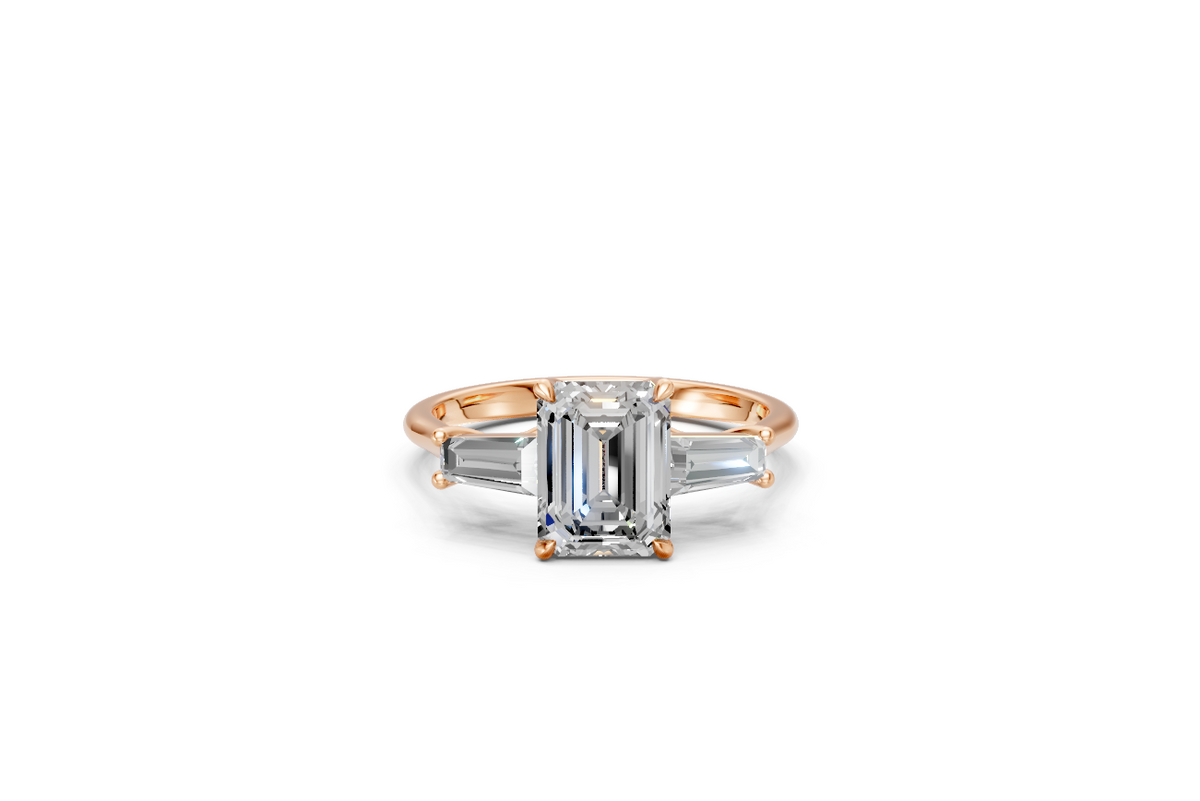 Emerald-Cut Diamond & Tapered Baguette Trilogy Ring