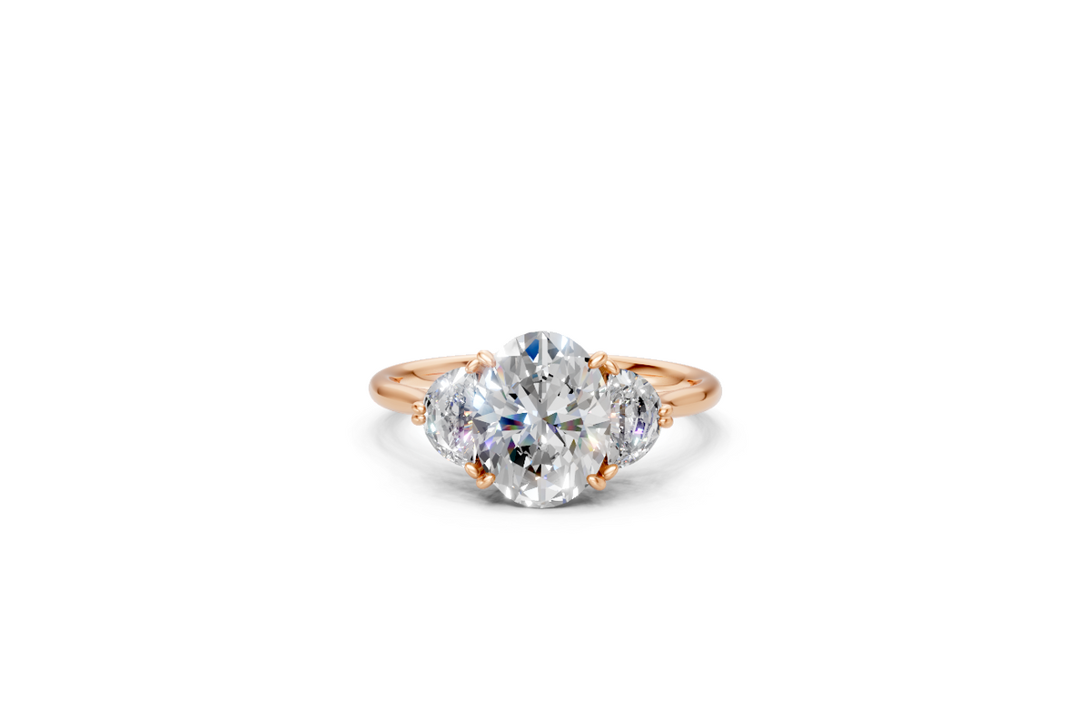 Oval-Cut Diamond & Half Moon Trilogy Ring