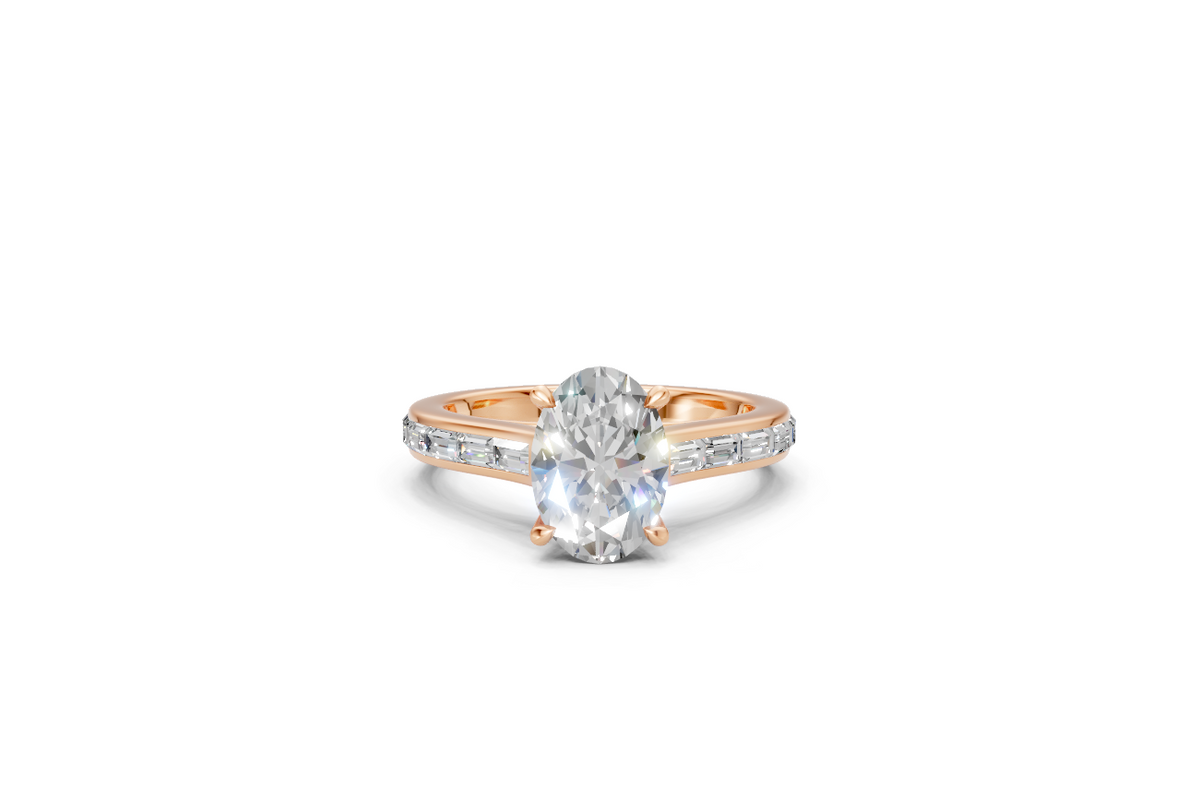 Oval Solitaire Ring with Baguette Diamond Band