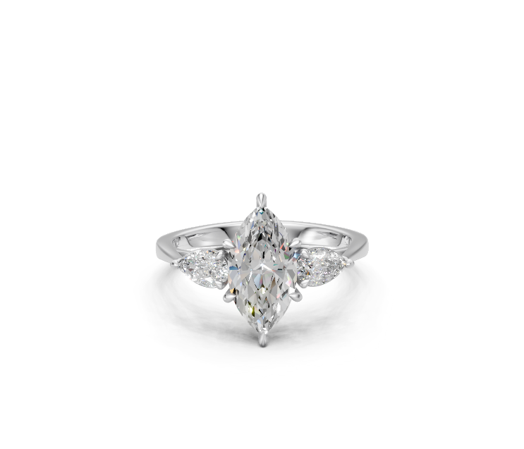 Marquise-Cut & Pear Diamond Trilogy Ring