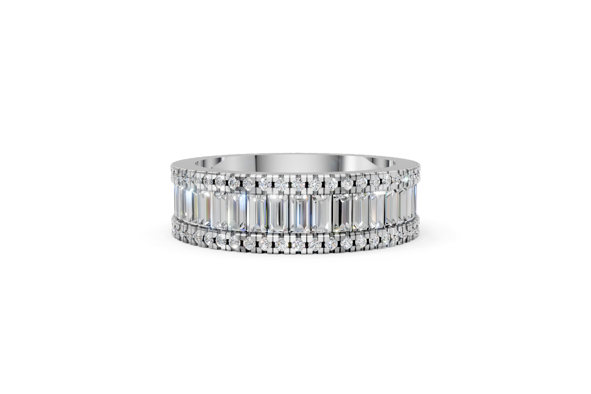 Baguette Channel-Set Wedding Band with Pavé Diamond Edges