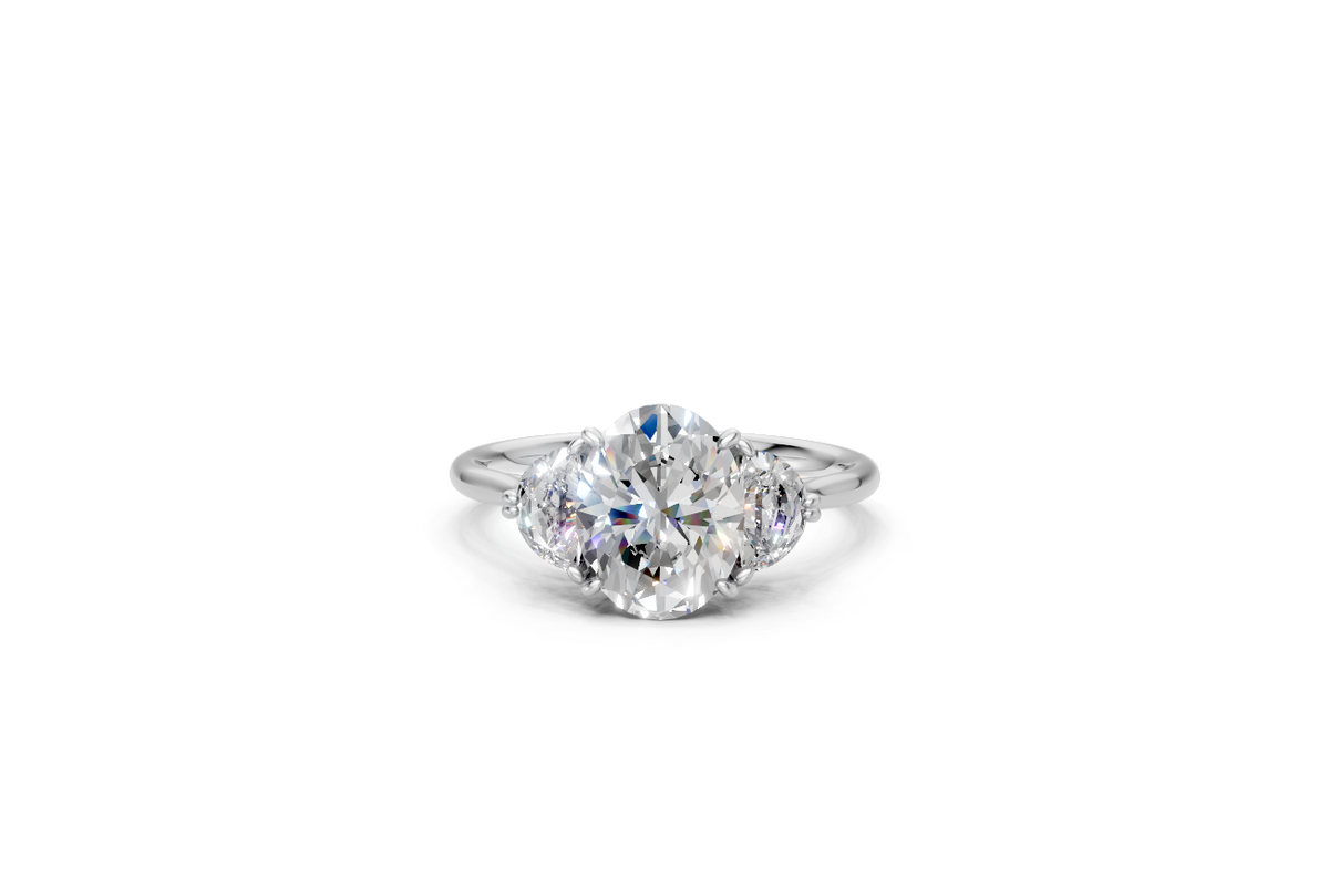 Oval-Cut Diamond & Half Moon Trilogy Ring