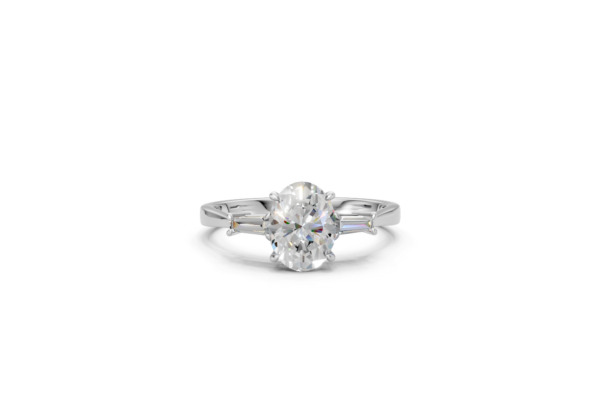 Oval-Cut & Tapered Baguette Diamond Trilogy Ring