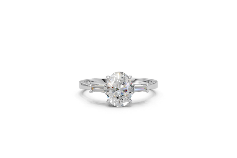 Oval-Cut & Tapered Baguette Diamond Trilogy Ring