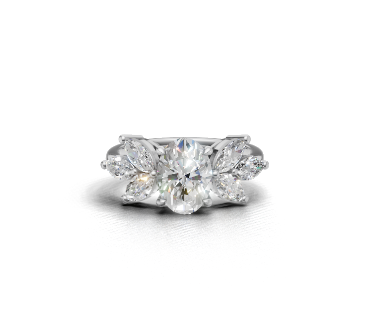 Oval Diamond Floral Multi-Stone Ring