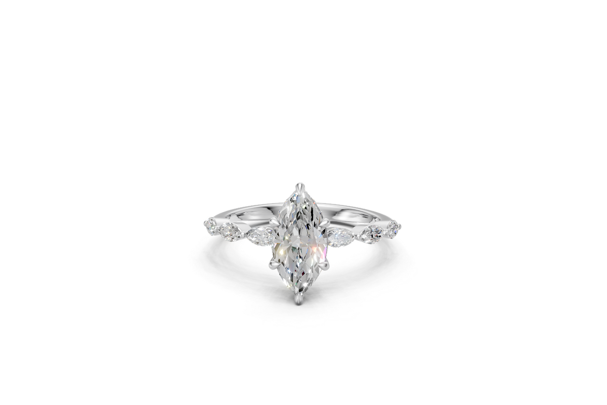 Marquise-Cut Solitaire Ring with Marquise Diamond Band