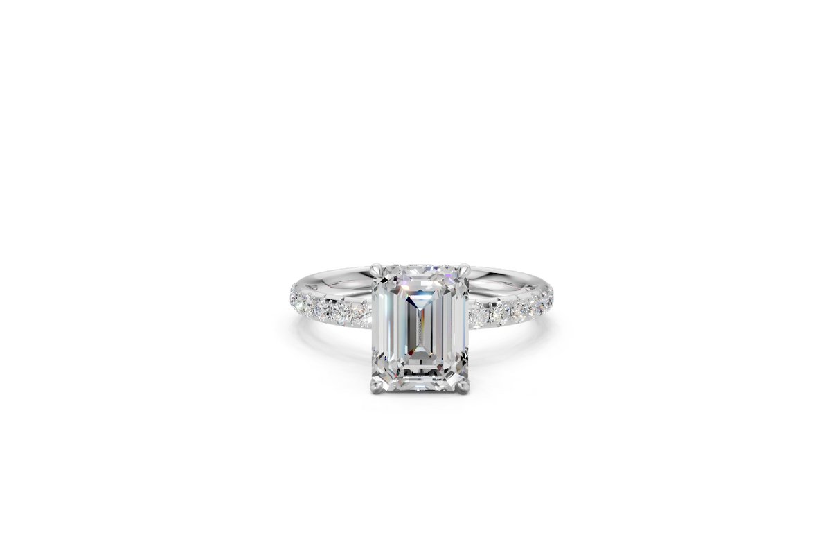 Emerald-Cut Solitaire Ring with Diamond Band
