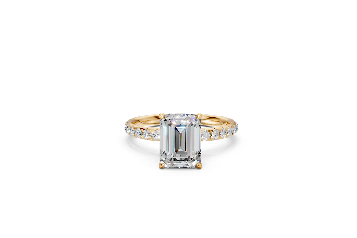 Emerald-Cut Solitaire Ring with Diamond Band