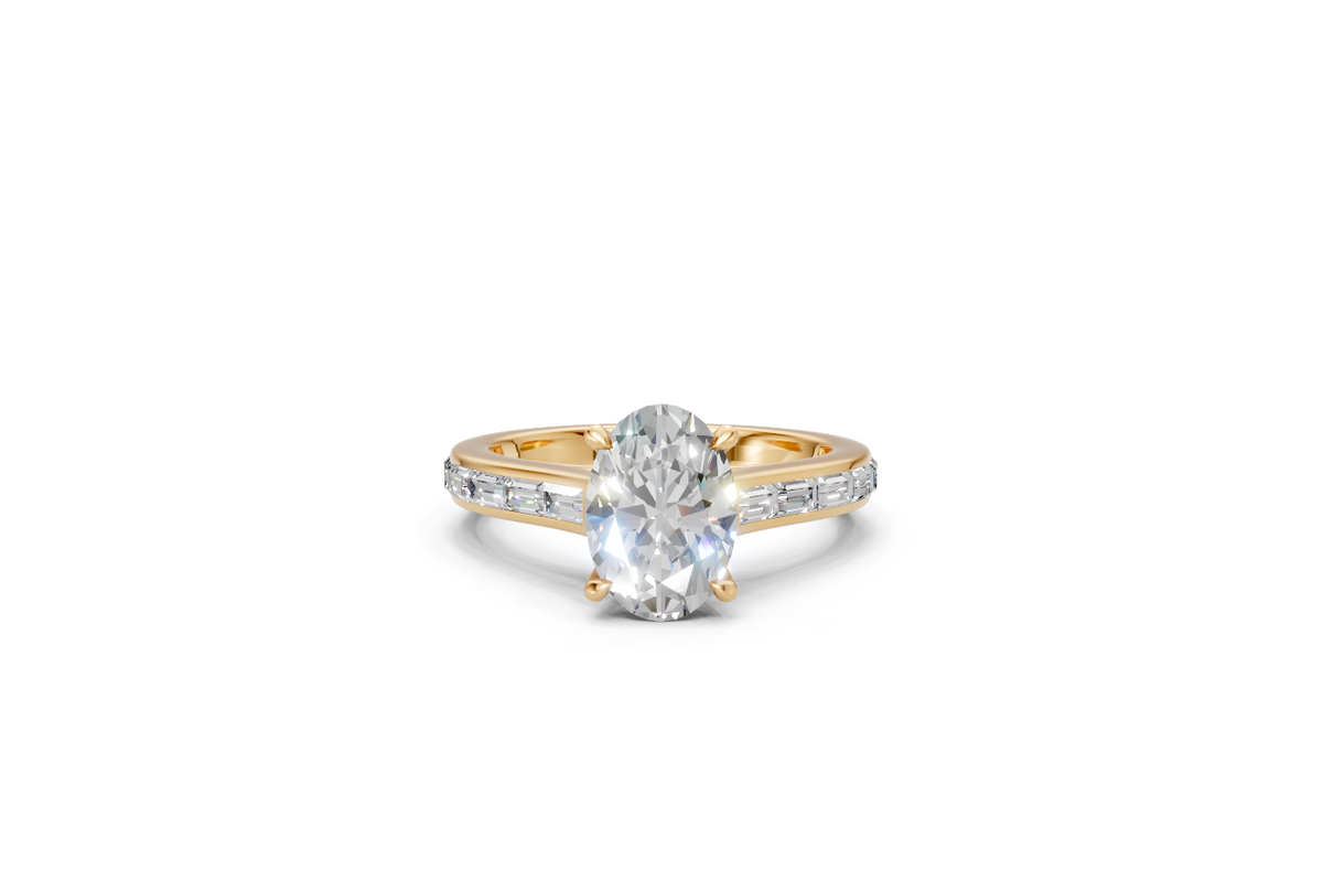 Oval Solitaire Ring with Baguette Diamond Band