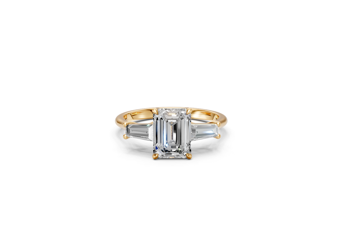 Emerald-Cut Diamond & Tapered Baguette Trilogy Ring