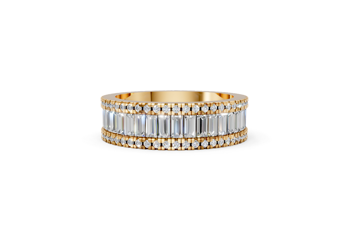Baguette Channel-Set Wedding Band with Pavé Diamond Edges