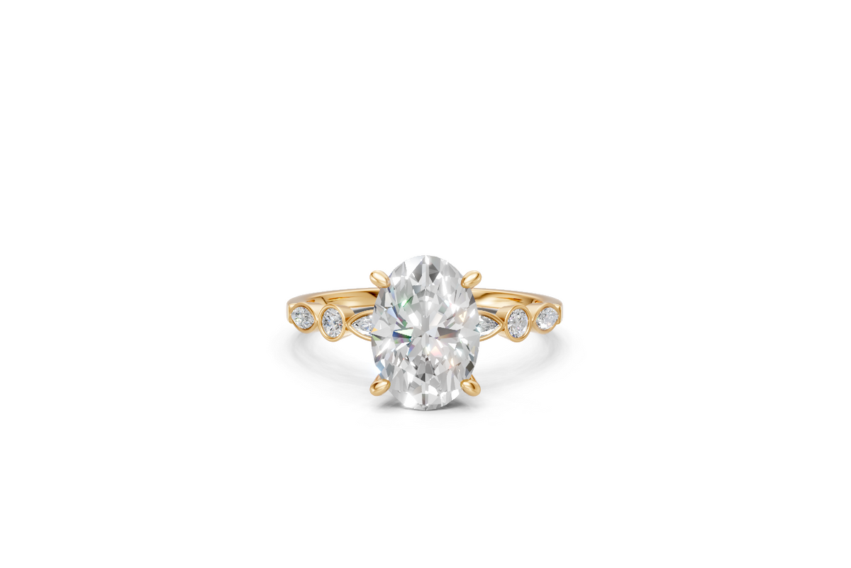 Oval-Cut Ring with Pear & Round Side Stones